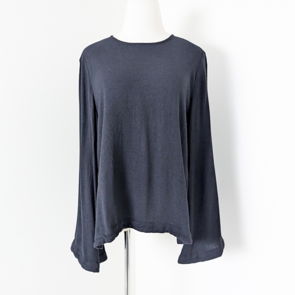 Anthropologie Cloth & Stone Black Blouse Long Sleeve Bell Statement Wide Scoop - Picture 3 of 10